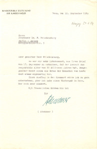 Brief von Konrad Adenauer an Prof. Dr. Ferdinand Friedensburg