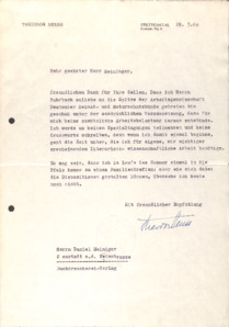 Brief von Theodor Heuss an Daniel Meininger