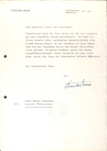 Brief von Theodor Heuss an Daniel Meininger