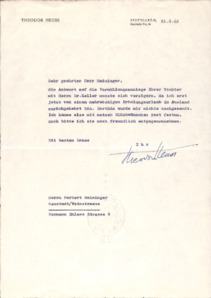 Brief von Theodor Heuss an Herbert Meininger