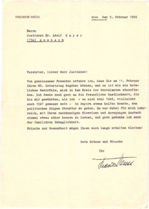 Brief von Theodor Heuss an Justizrat Dr. Bayer