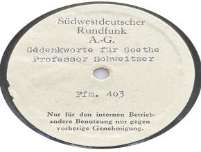 Gedenkworte für Goethe - Professor Schweitzer (Ffm. 403)