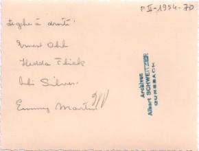 Ernennung Albert Schweitzers zum Ehrenbürger von Pfaffenhofen mit Marie Woytt-Secretan, Ernest Ohl, Hedda Flick, Ali Silver und Emmy Martin